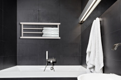 Modern minimalism style bathroom interior in black and white tones